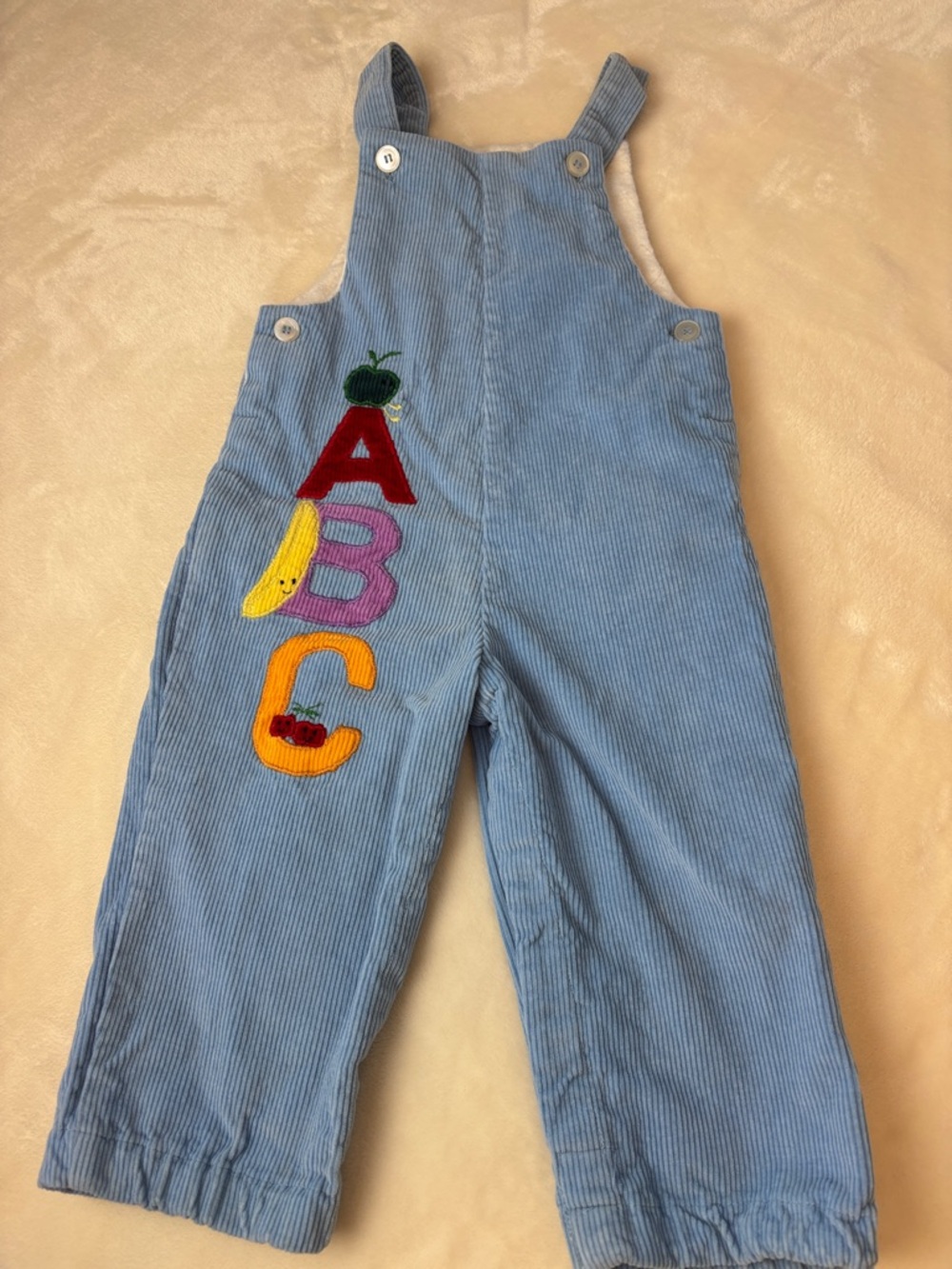 Vintage POPSICLE Blue Corduroy Kids Overalls with ABC Embroider - 18 Months